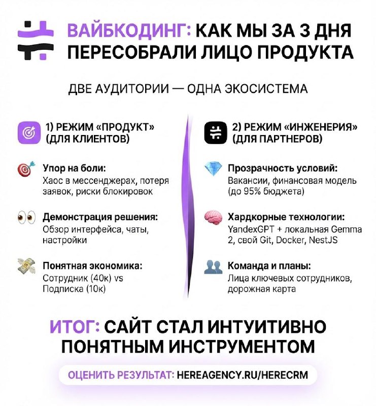 Интерфейс обновленного сайта HereCRM с разделами для клиентов и разработчиков