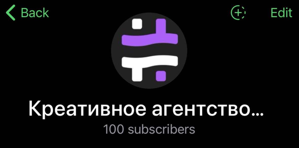 Скриншот профиля канала с числом подписчиков 100
